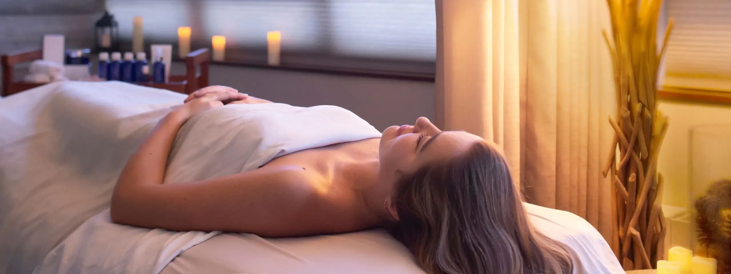 spa treatment with snow covered mountains in background