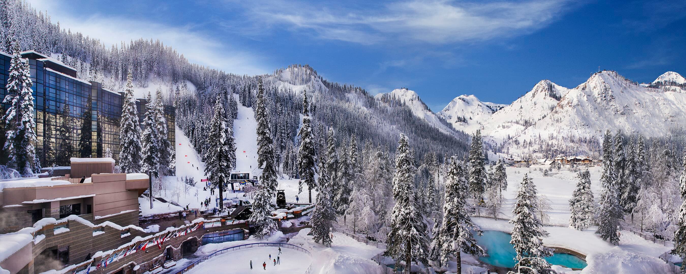 Everline Resort winter landscape in Olympic Valley
